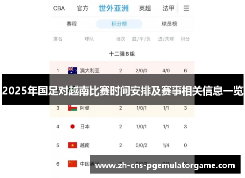 2025年国足对越南比赛时间安排及赛事相关信息一览