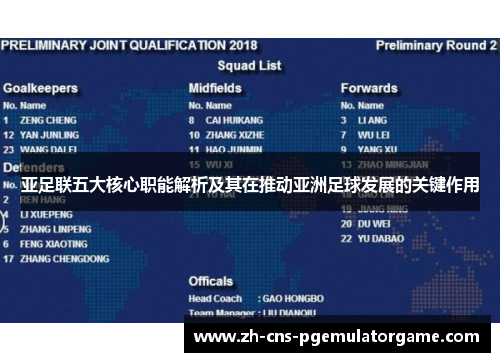 亚足联五大核心职能解析及其在推动亚洲足球发展的关键作用